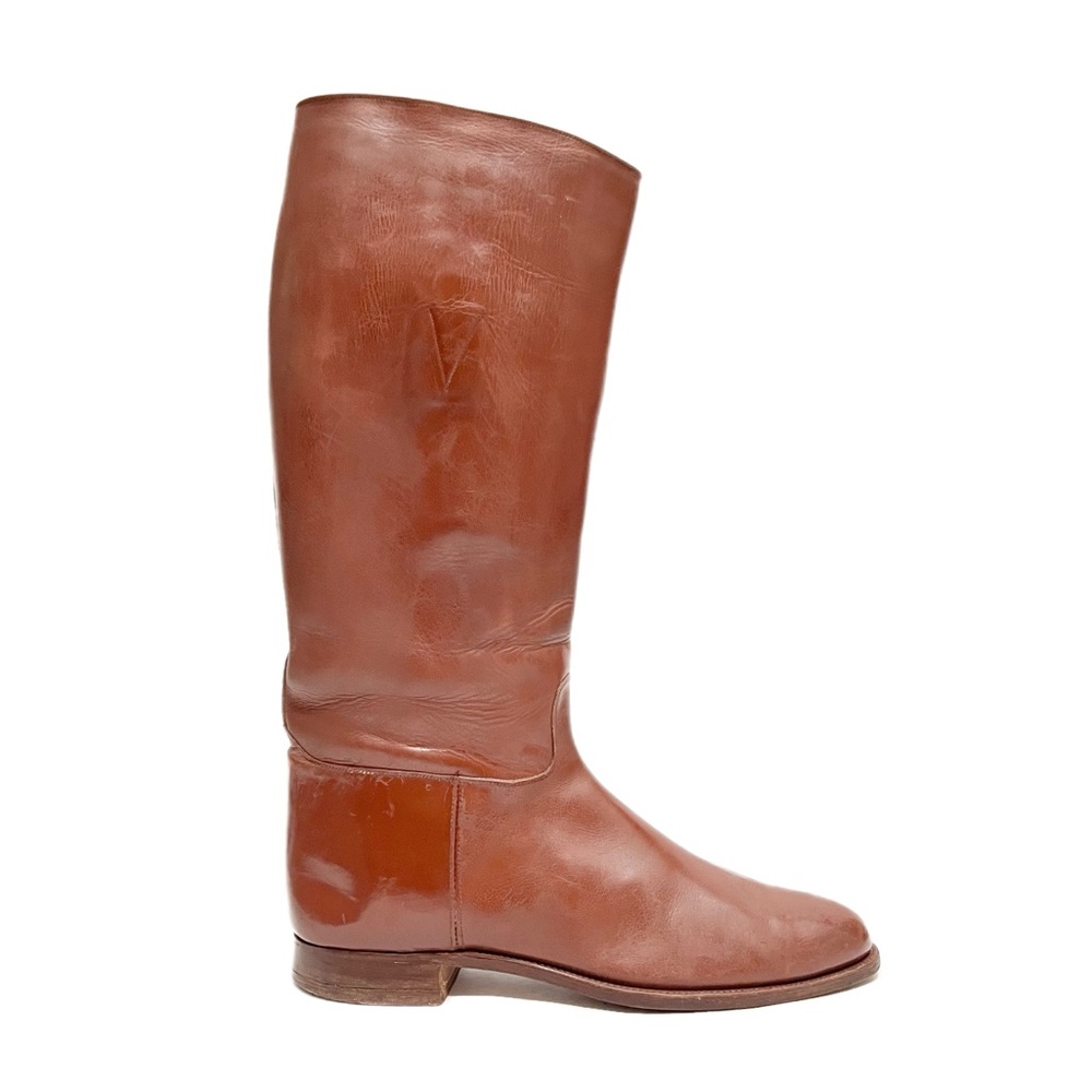 Vintage 1970s men's chestnut brown leather knee high equestrian riding boots